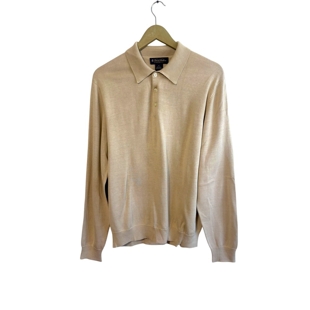 Brooks Brothers Size Medium Beige Silk Blend Polo Sweater Knit Preppy Neutral